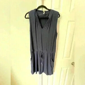 Helen Jon Sanibel Dress Navy Large EUC Sleeveless Drawstring Waist Knee Length